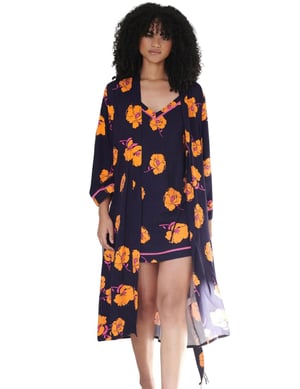 Pour Moi Luxe Woven Twill Secret Support Chemise -  Navy/Orange Floral