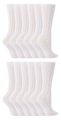 12 Pack Girls Cotton Rich Knee High White Uniform Socks - White