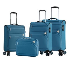 Lichtgewicht blauwe bagagekoffer met 8 wielen, set van 4