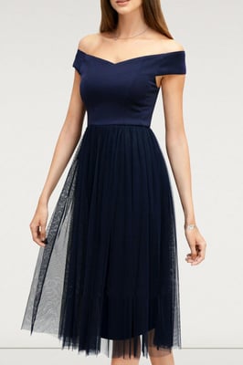 Navy Bardot Midi Dress