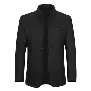 Kort Slim Fit-kappa för män med ståkrage Business Casual Ullöverrock Svart
