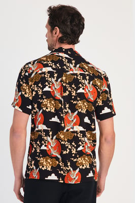 Black Resort Style Printed Short Sleeve Shirt