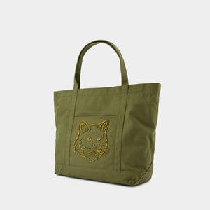 Stor shoppingväska med rävhuvud - Maison Kitsune - Bomull - Grön