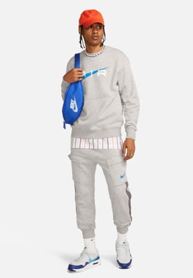 Nike Air Heren Fleece BB Crewneck Trainingspak in Grijs