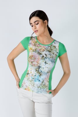 Grön kortärmad topp med blommigt tryck