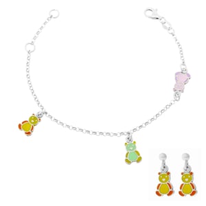 Orphelia 'Bear' Kinder 925 Sterling Zilveren Set: Armband + Oorbellen - Zilver SET-7140/YE