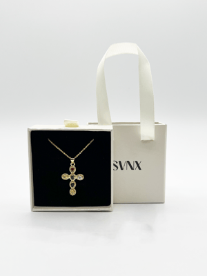 Cross Pendant Necklace in Multi Colour Stones - Gift Boxed