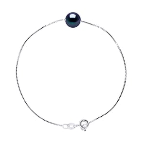 DIADEMA - Bracelet - Real Freshwater Pearls - Black - White Gold