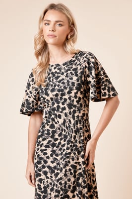 Petite Angel Sleeve Mono Leopard Midi Dress