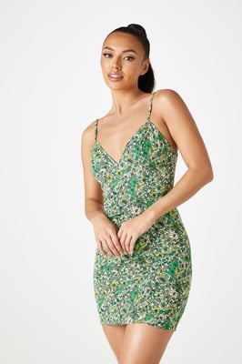 Green Ditsy Floral Mini Slip Dress