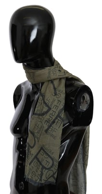 GF Ferre Green Wool Viscose Foulard Patterned Branded Scarf