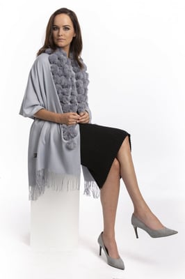 Cashmere Blend Faux Fur Pompom Wrap