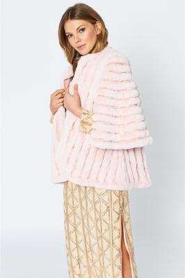 Faux Fur Faux Suede Striped Cape Coat