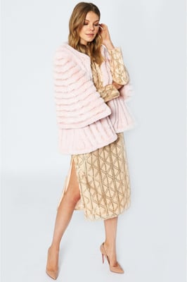 Faux Fur Faux Suede Striped Cape Coat
