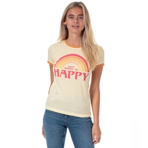 Brave Soul Be Happy T-shirt voor dames, maat 38, oranje-geel