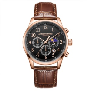 Hand Assembled Anthony James Moonphase Chronograph Rose Black