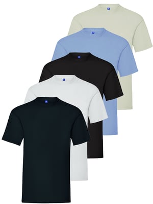 Kruze | Mens Crew Neck T-Shirts (5 Pack) - BLK/GRY/SKY/NVY/WHT