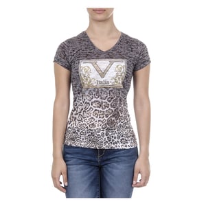 V 1969 Italia Womens T-shirt Short Sleeves V-Neck Black EVELYN