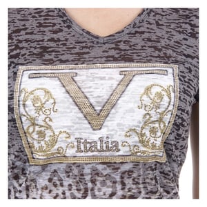 V 1969 Italia Womens T-shirt Short Sleeves V-Neck Black EVELYN