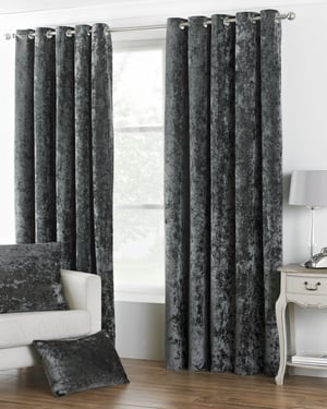 Verona Crushed Velvet Look Eyelet Curtains in Pewter