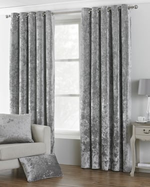 Verona Crushed Velvet Look Eyelet Curtains in Silver