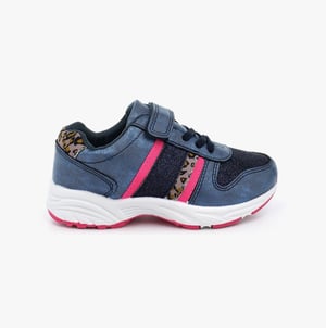 PACIFIC Girls Elasticated Touch Fasten Trainers Metallic Blue/Ocelot