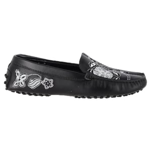 Tod's Geborduurde Instappers in Zwart Leer