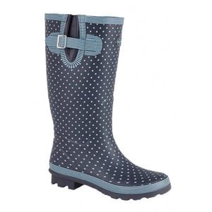 Stormwells DOTTY Womens Rubber Wellington Boots Pale Blue Polka Dot/Navy