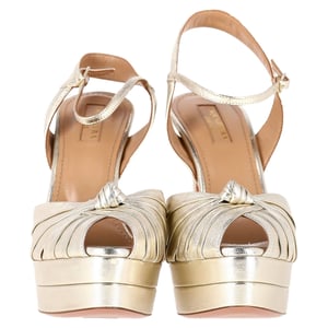 Aquazzura Atelier Plateau 145mm Sandal Heels in Silver Leather