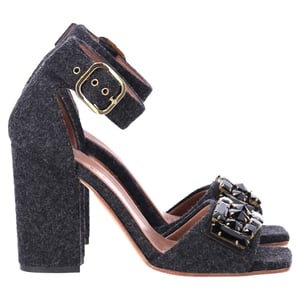 Marni Felt Crystal Embellished Ankle Strap Sandals in Grey Wool