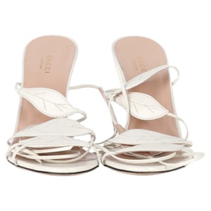 Gucci Leaf Strapped Sandal Heels in White Leather