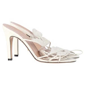 Gucci Leaf Strapped Sandal Heels in White Leather