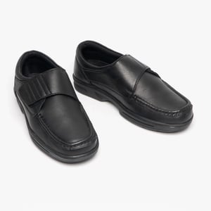 TEXAS Mens Leather Touch Fasten Wide Fit Shoes Black