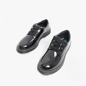 IMPACT Girls Leather Lace Up School Shoes Patent Black