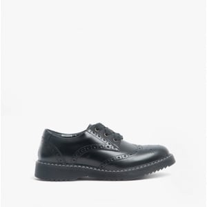 IMPULSIVE Girls Leather Lace Up School Shoes Hi Shine Black
