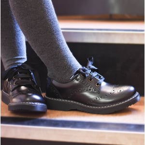 IMPULSIVE Girls Leather Lace Up School Shoes Hi Shine Black