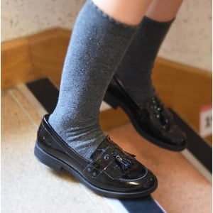 JR AGATA Girls Moccasin Tassel School Shoes Patent Black
