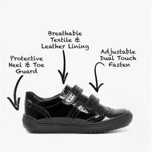 HADRIEL G G Girls Leather Touch Fasten School Shoes Patent Black