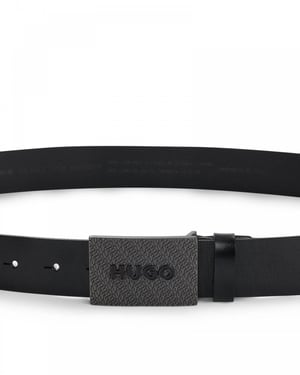 HUGO Gilao Mens Matte Leather Belt with Branded Plaque Buckle