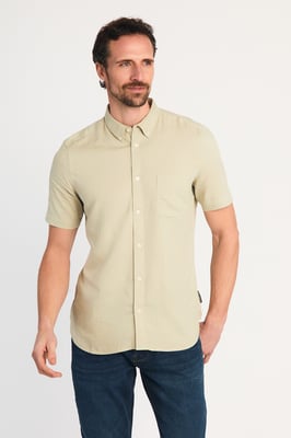 Light Green Linen Blend Short Sleeve Chest Pocket Shirt