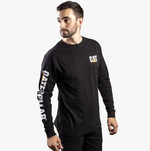 CAT HANDELSMERK BANDEER Heren Katoenen Lange Mouw T-Shirt Zwart