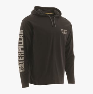CAT 1510425 Mens Cotton Hooded Long Sleeve T-Shirt Black
