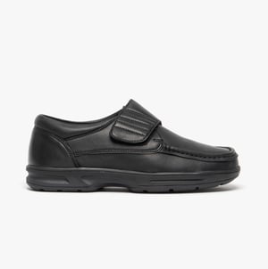 TEXAS Mens Leather Touch Fasten Wide Fit Shoes Black