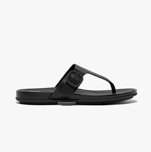 GRACIE RUBBER-BUCKLE LEATHER Womens Toe Post All Black