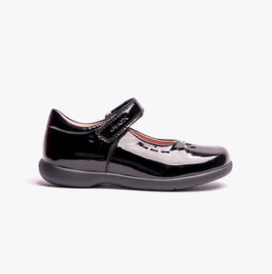 NAIMARA G A Girls Leather Touch Fasten School Shoes Patent Black