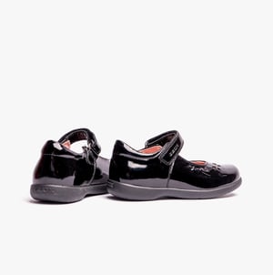 NAIMARA G A Girls Leather Touch Fasten School Shoes Patent Black