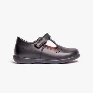 NAIMARA G B Girls Leather Touch Fasten School Shoes Black