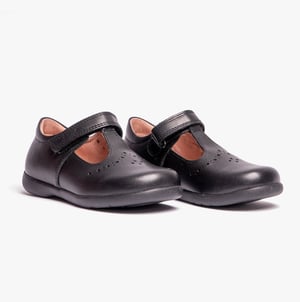 NAIMARA G B Girls Leather Touch Fasten School Shoes Black