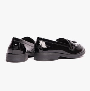 JR AGATA Girls Moccasin Tassel School Shoes Patent Black