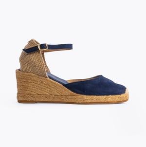 LLORET Ladies Suede Wedge Espadrilles Navy